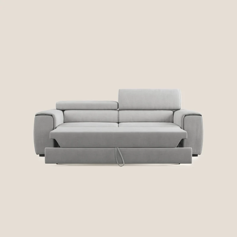Zeno canapé linéaire avec pouf extractible en tissu doux imperméable T02 gris clair