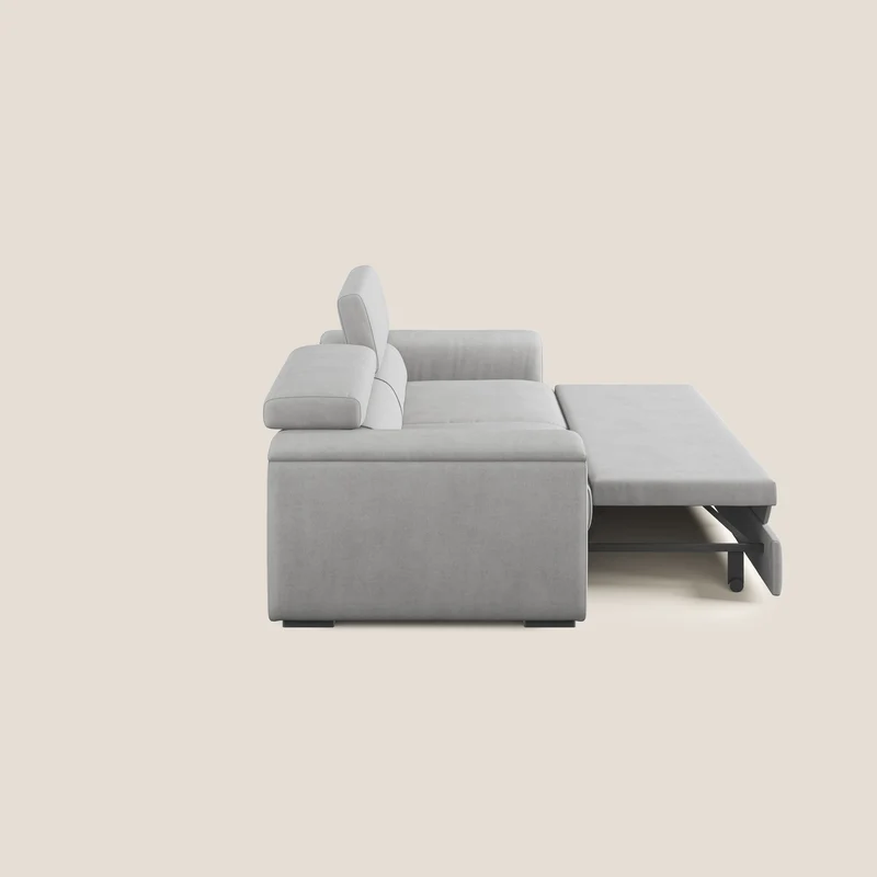 Zeno canapé linéaire avec pouf extractible en tissu doux imperméable T02 gris clair