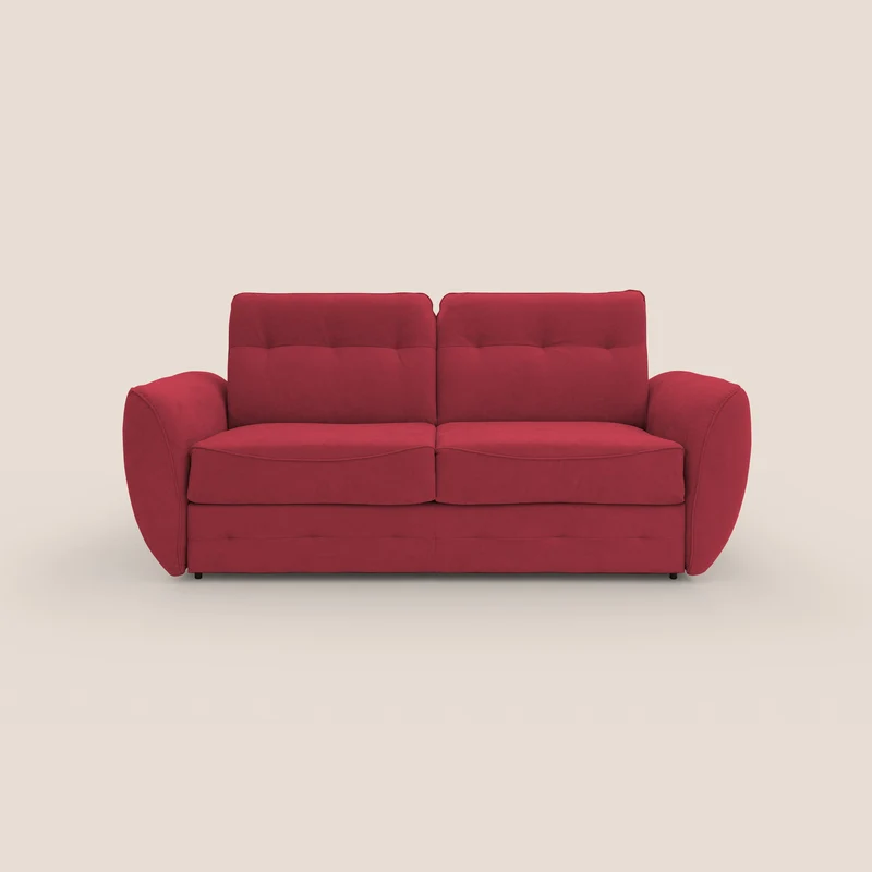 Zeus Canapé convertible scandinave avec dossier haut et matelas H18 cm en tissu imperméable T02 rouge