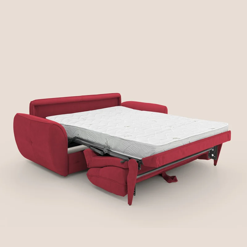 Zeus Canapé convertible scandinave avec dossier haut et matelas H18 cm en tissu imperméable T02 rouge