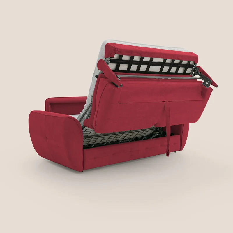 Zeus Canapé convertible scandinave avec dossier haut et matelas H18 cm en tissu imperméable T02 rouge