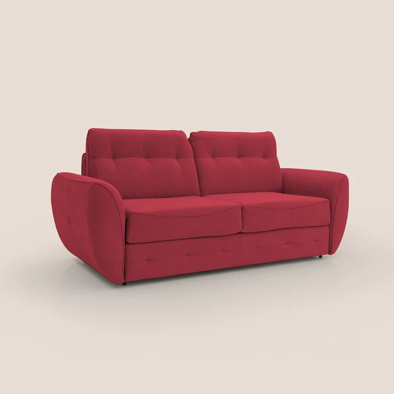 Zeus Canapé convertible scandinave avec dossier haut et matelas H18 cm en tissu imperméable T02 rouge