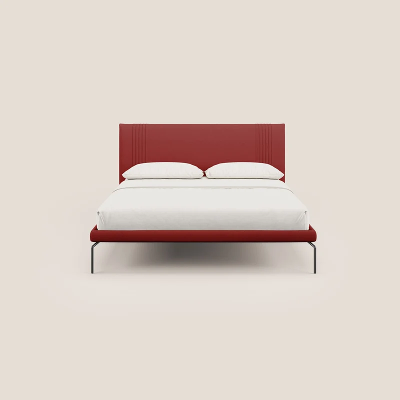 Finn lit rembourré avec pieds hauts en métal en tissu détachable T05 rouge