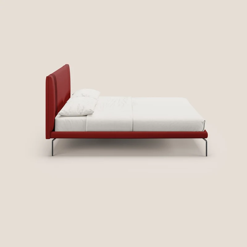 Finn lit rembourré avec pieds hauts en métal en tissu détachable T05 rouge