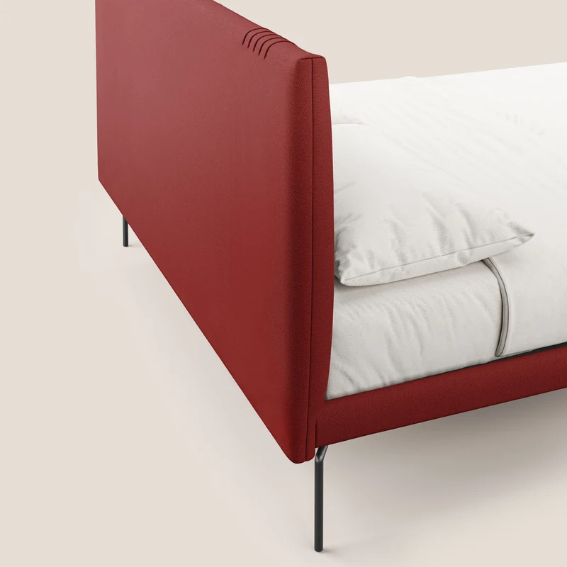 Finn lit rembourré avec pieds hauts en métal en tissu détachable T05 rouge