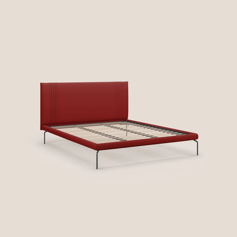 Finn lit rembourré avec pieds hauts en métal en tissu détachable T05 rouge