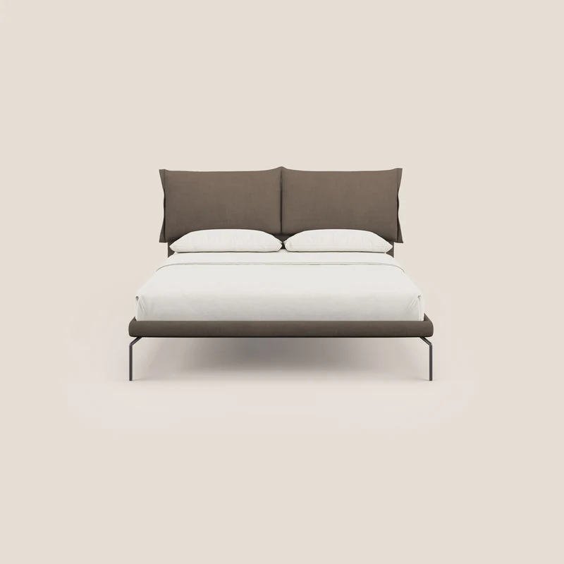 Bice lit rembourré avec coussins et pieds noirs en métal en tissu imperméable T02 marron