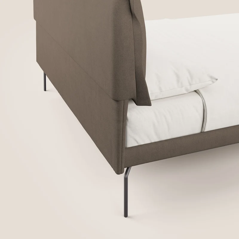 Bice lit rembourré avec coussins et pieds noirs en métal en tissu imperméable T02 marron