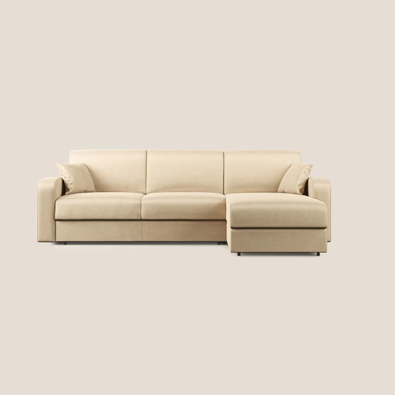 Lebron Canapé-lit d’angle avec méridienne en velours doux T01 beige