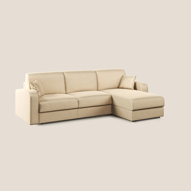 Lebron Canapé-lit d’angle avec méridienne en velours doux T01 beige