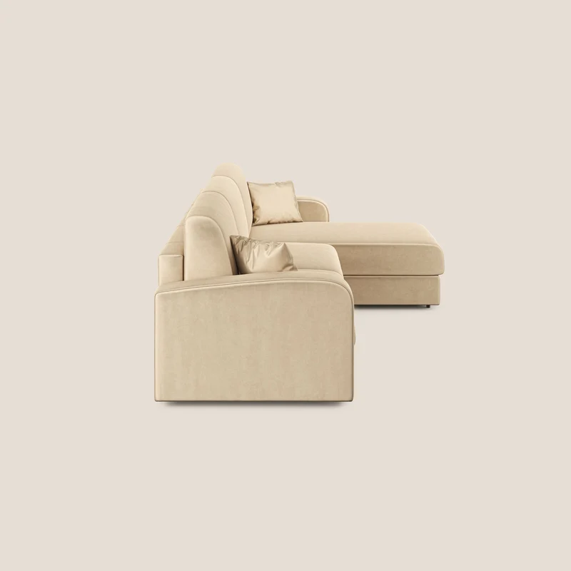 Lebron Canapé-lit d’angle avec méridienne en velours doux T01 beige