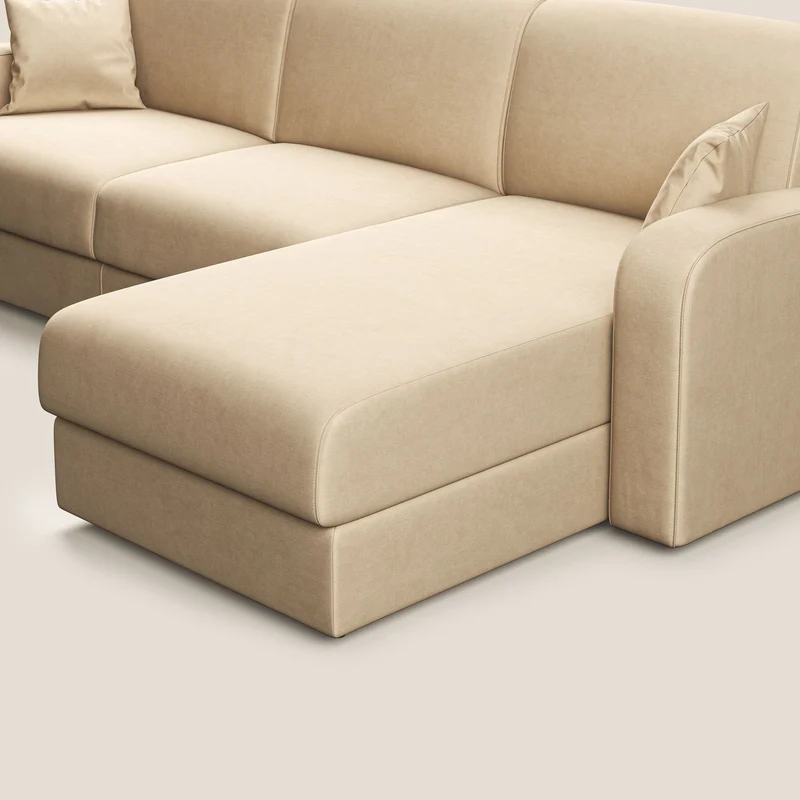 Lebron Canapé-lit d’angle avec méridienne en velours doux T01 beige