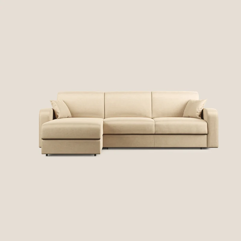 Lebron Canapé-lit d’angle avec méridienne en velours doux T01 beige