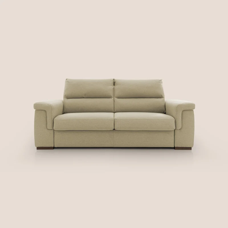 Magnolia canapé convertible avec matelas H 18cm et dossier haut et moelleux en tissu détachable T05 chameau