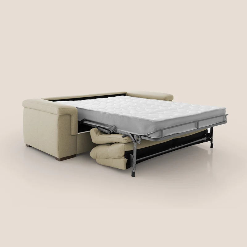 Magnolia canapé convertible avec matelas H 18cm et dossier haut et moelleux en tissu détachable T05 chameau