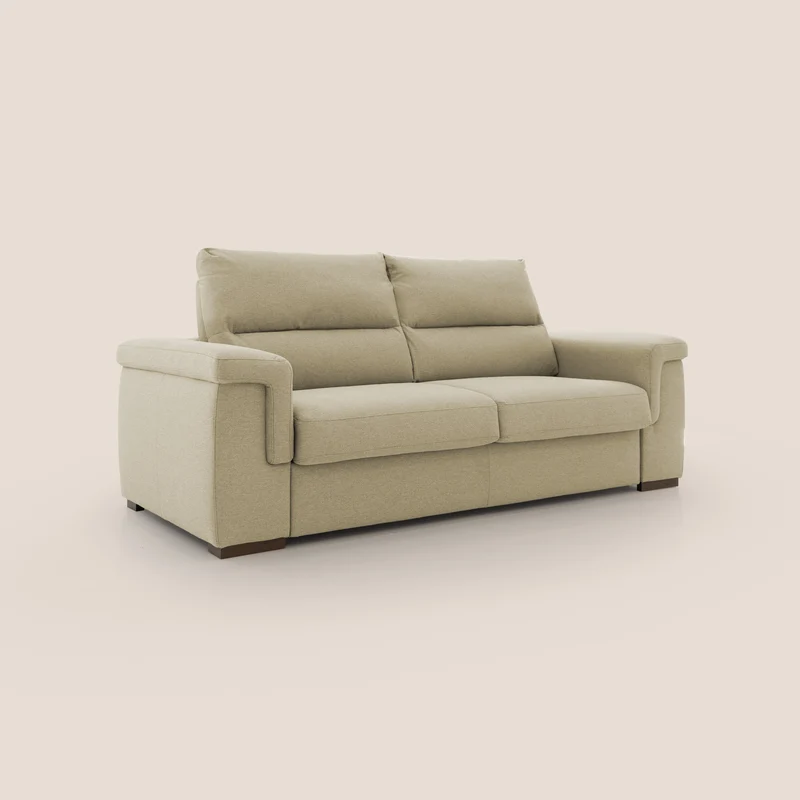 Magnolia canapé convertible avec matelas H 18cm et dossier haut et moelleux en tissu détachable T05 chameau
