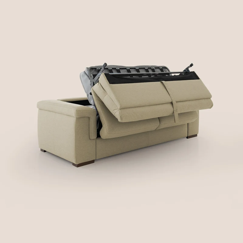 Magnolia canapé convertible avec matelas H 18cm et dossier haut et moelleux en tissu détachable T05 chameau