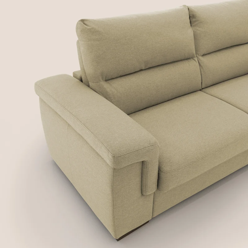 Magnolia canapé convertible avec matelas H 18cm et dossier haut et moelleux en tissu détachable T05 chameau