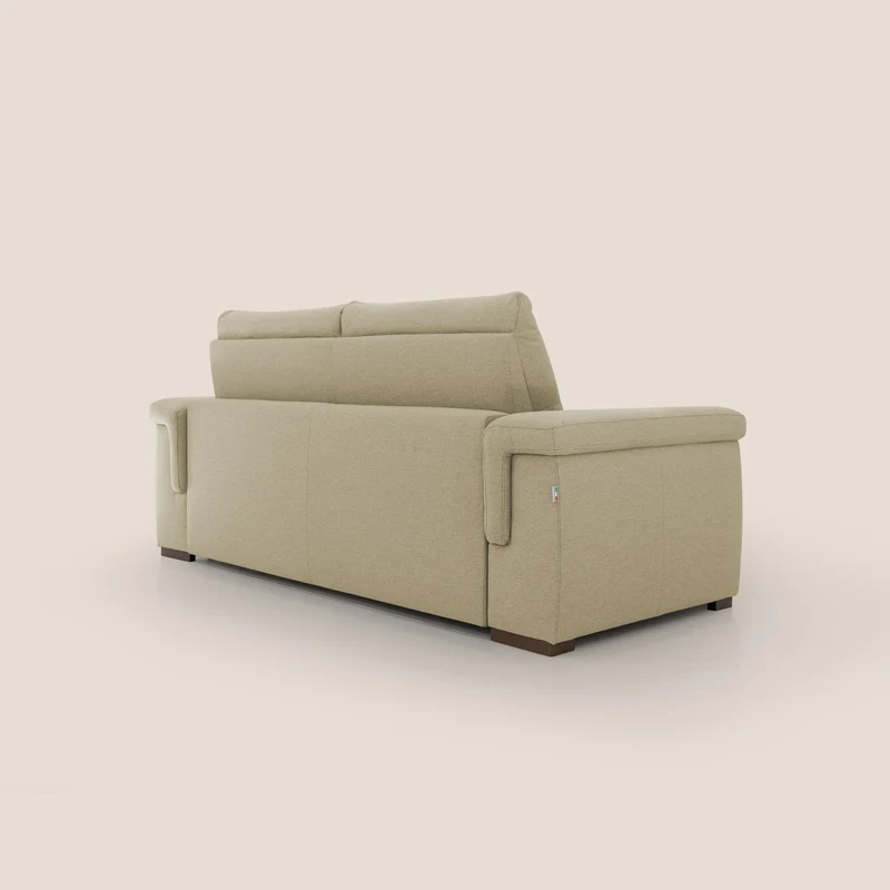 Magnolia canapé convertible avec matelas H 18cm et dossier haut et moelleux en tissu détachable T05 chameau