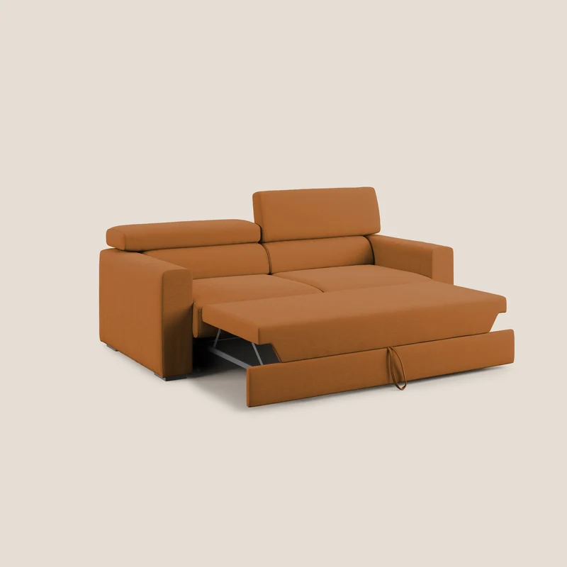 Dylan canapé avec pouf extractible en tissu flamme effet coton impermeabile T19 orange