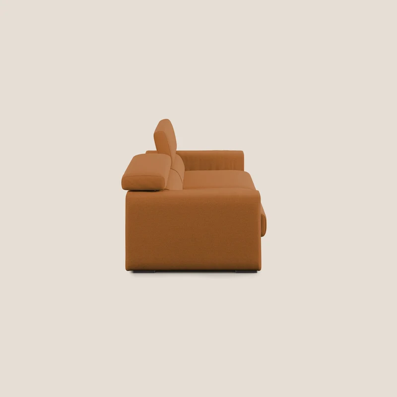 Dylan canapé avec pouf extractible en tissu flamme effet coton impermeabile T19 orange