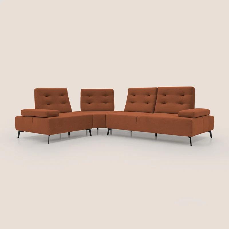 Lugano Canapé d'angle avec dossiers coulissants en velours doux T09 rouille