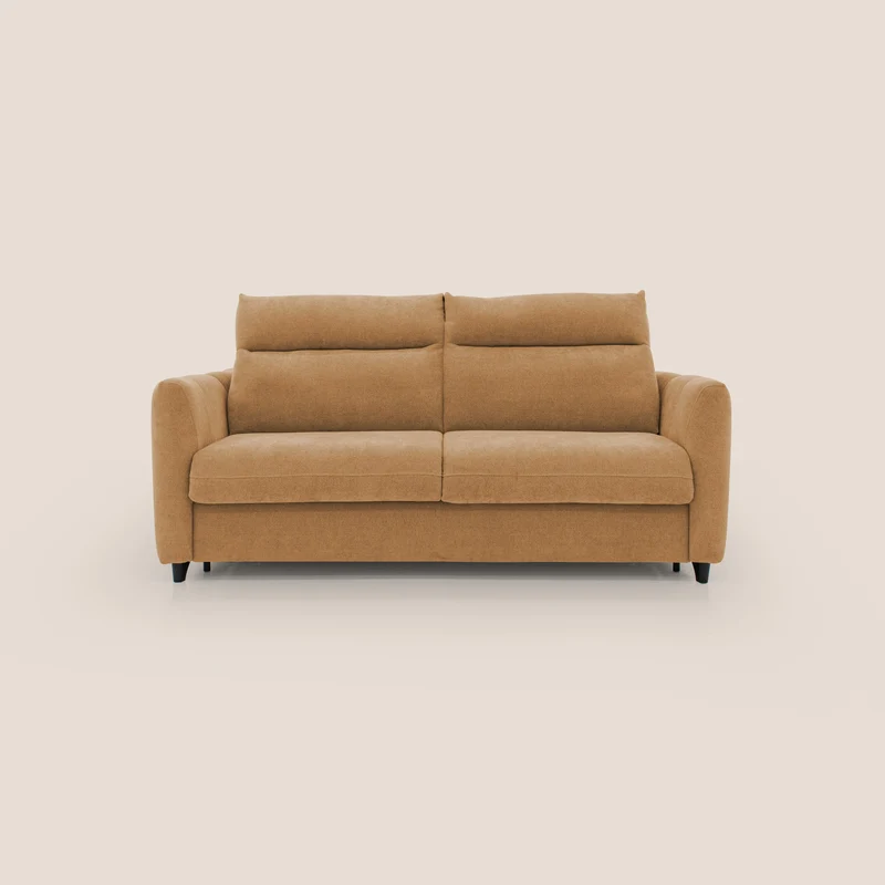 Peonia canapé convertible scandinave avec matelas H 18cm et dossier haut en bouclette imperméable T07 orange