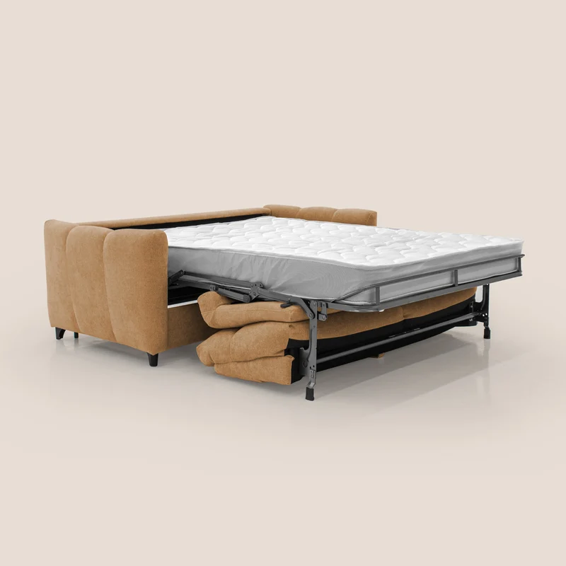 Peonia canapé convertible scandinave avec matelas H 18cm et dossier haut en bouclette imperméable T07 orange