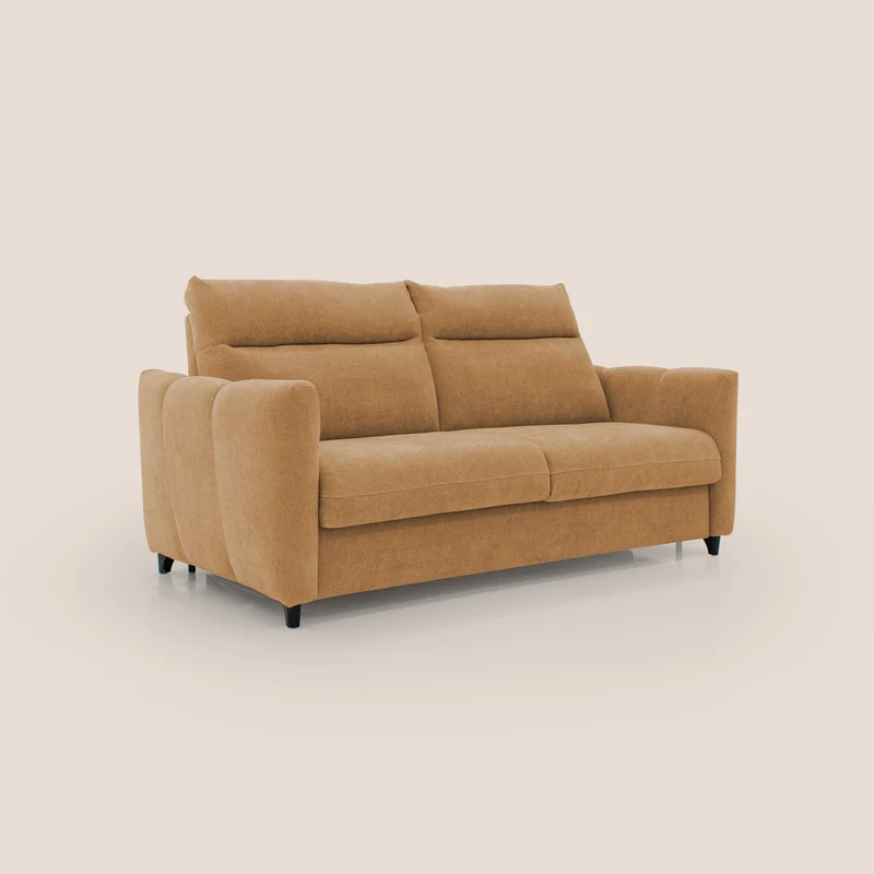 Peonia canapé convertible scandinave avec matelas H 18cm et dossier haut en bouclette imperméable T07 orange