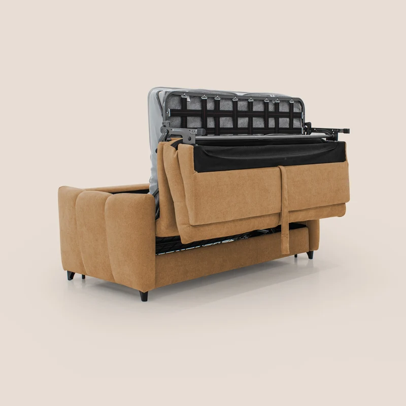Peonia canapé convertible scandinave avec matelas H 18cm et dossier haut en bouclette imperméable T07 orange