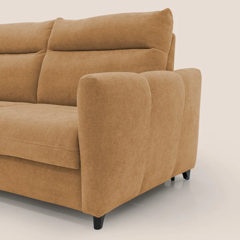 Peonia canapé convertible scandinave avec matelas H 18cm et dossier haut en bouclette imperméable T07 orange