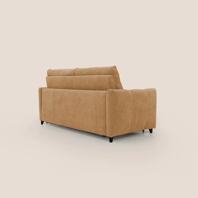 Peonia canapé convertible scandinave avec matelas H 18cm et dossier haut en bouclette imperméable T07 orange