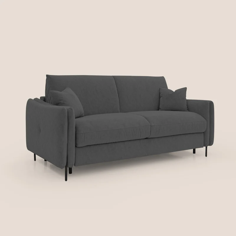 Gregory Canapé convertible avec matelas H18 cm en microfibre effet velours imperméable T09 anthracite