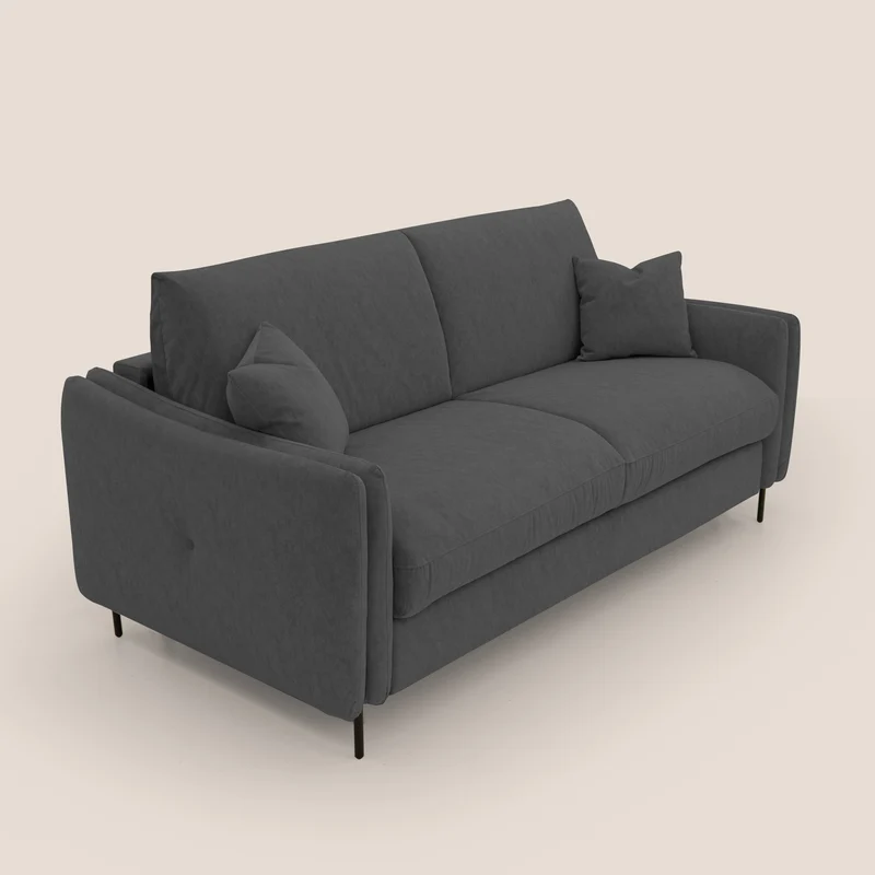 Gregory Canapé convertible avec matelas H18 cm en microfibre effet velours imperméable T09 anthracite