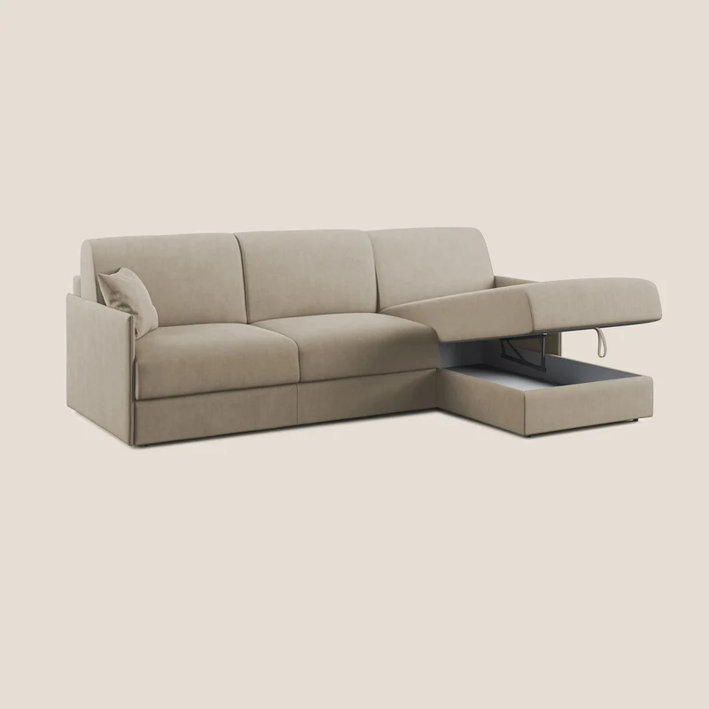 Evans canapé d'angle convertible avec méridienne en tissu doux imperméable T02 beige