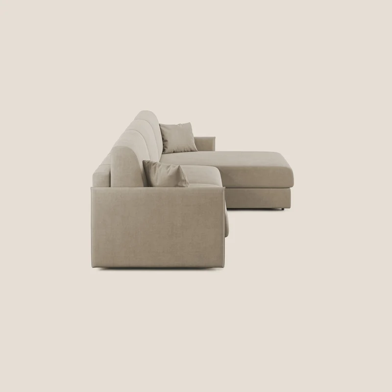 Evans canapé d'angle convertible avec méridienne en tissu doux imperméable T02 beige