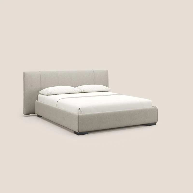 Omero lit avec coffre rembourré déhoussable en tissu flammé imperméable T14 Taupe tortora