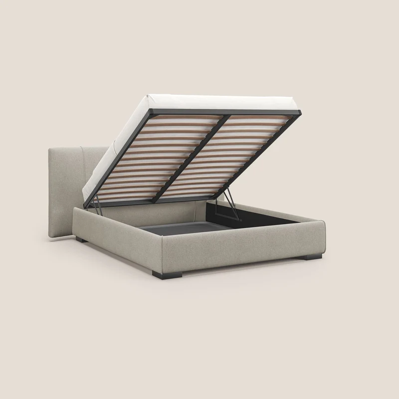 Omero lit avec coffre rembourré déhoussable en tissu flammé imperméable T14 Taupe tortora
