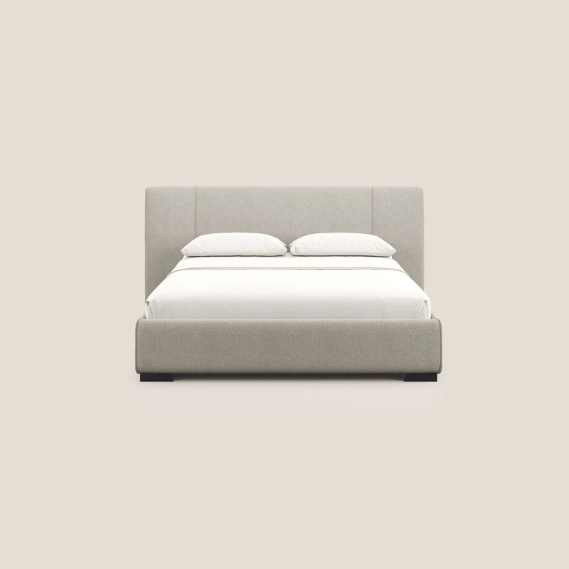 Omero lit avec coffre rembourré déhoussable en tissu flammé imperméable T14 Taupe tortora