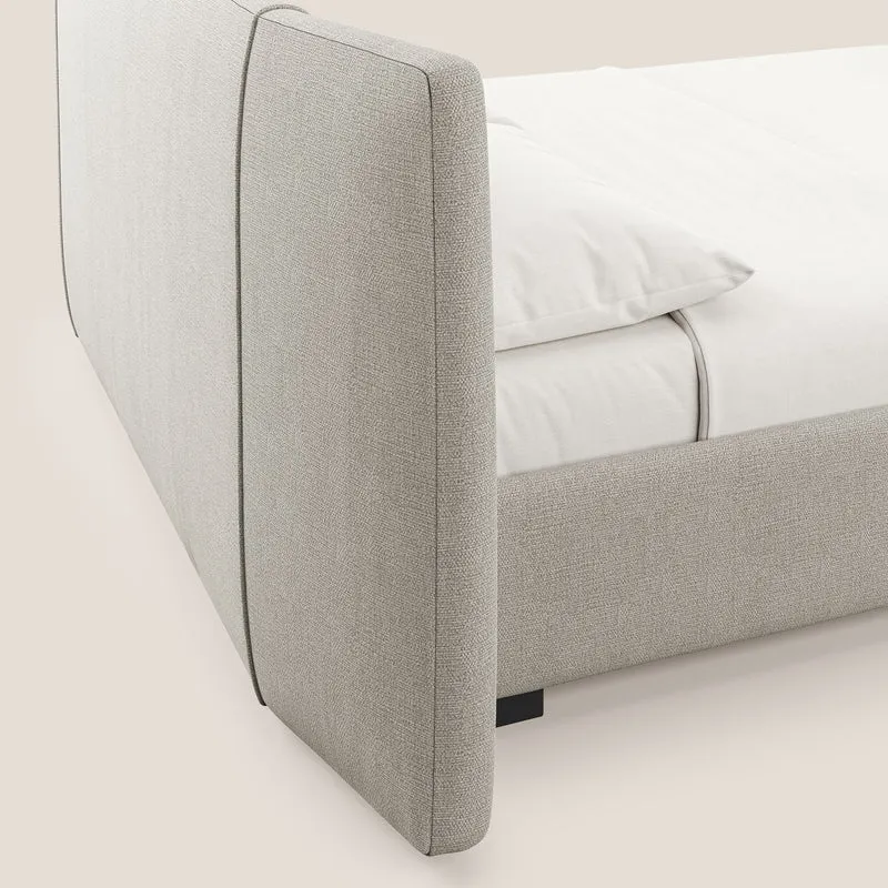 Omero lit avec coffre rembourré déhoussable en tissu flammé imperméable T14 Taupe tortora
