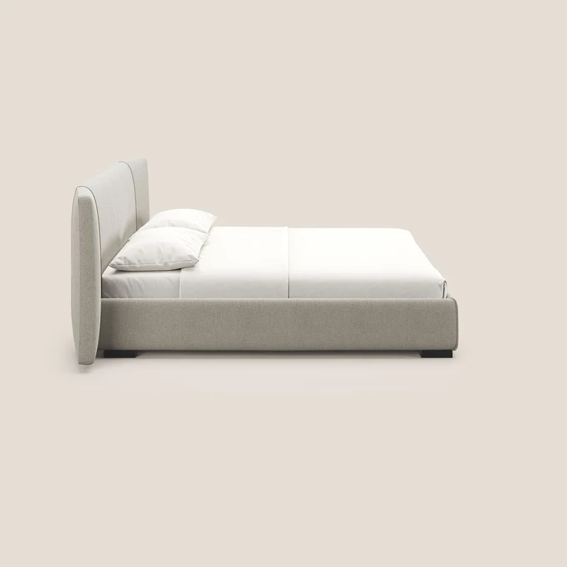 Omero lit avec coffre rembourré déhoussable en tissu flammé imperméable T14 Taupe tortora