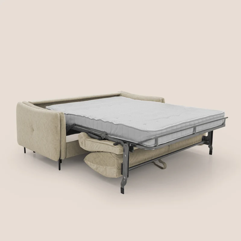 Gregory Canapé-lit avec matelas h18 cm en microfibre effet velours imperméable T09 beige