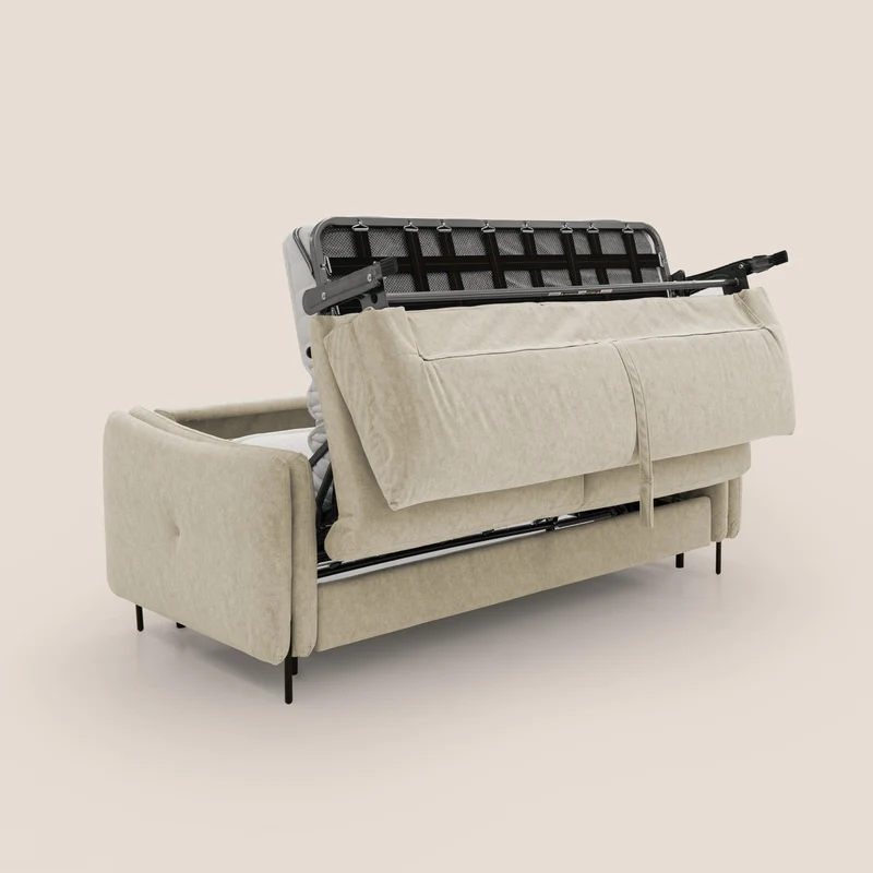 Gregory Canapé-lit avec matelas h18 cm en microfibre effet velours imperméable T09 beige