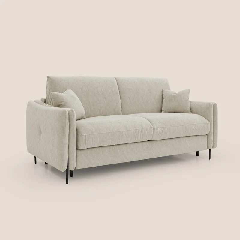 Gregory Canapé-lit avec matelas h18 cm en microfibre effet velours imperméable T09 beige