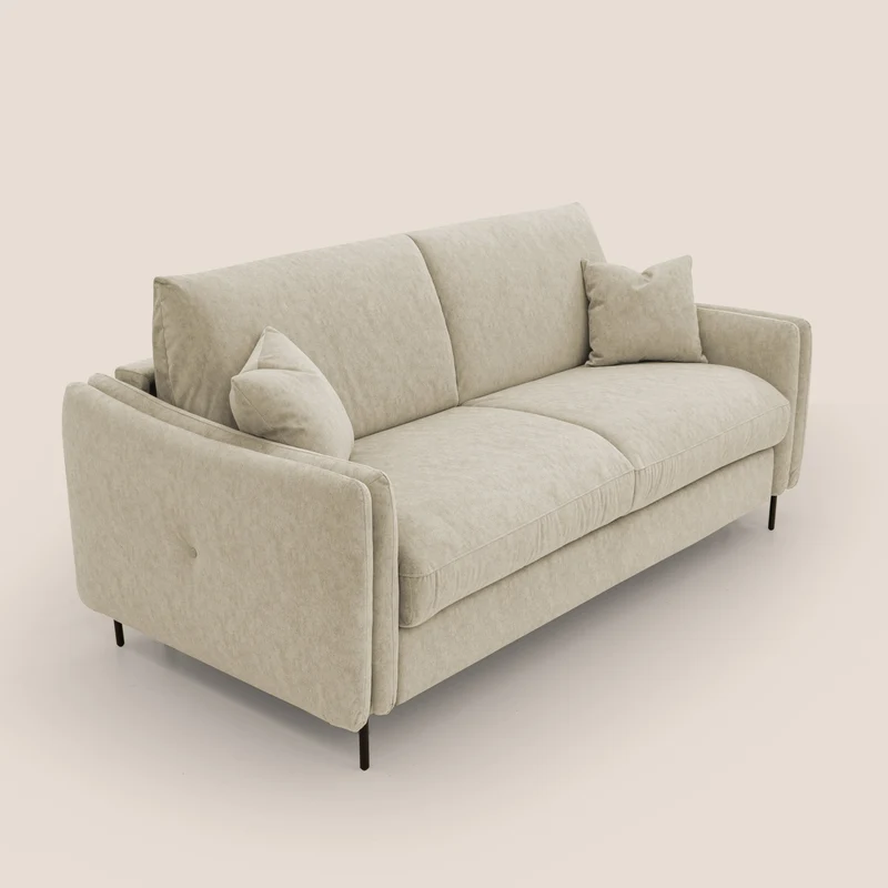 Gregory Canapé-lit avec matelas h18 cm en microfibre effet velours imperméable T09 beige
