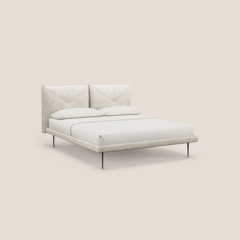 Jolie lit à double panneau et pieds hauts en métal en tissu détachable T18 crème