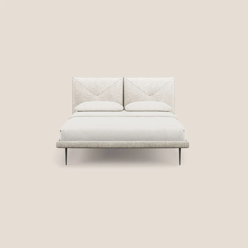 Jolie lit à double panneau et pieds hauts en métal en tissu détachable T18 crème