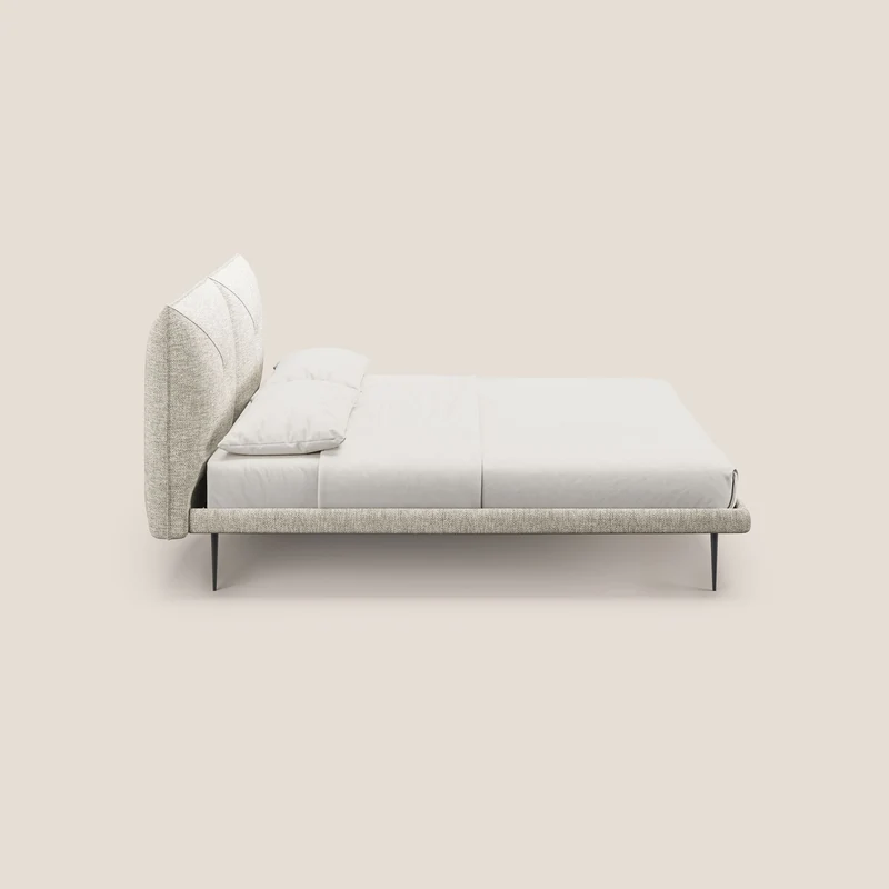 Jolie lit à double panneau et pieds hauts en métal en tissu détachable T18 crème