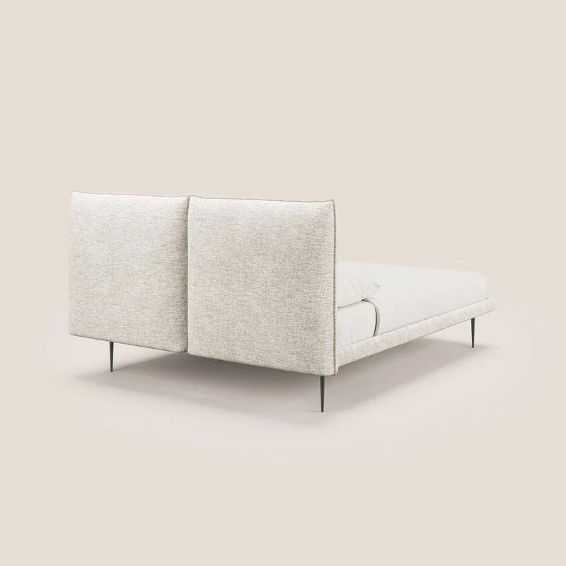 Jolie lit à double panneau et pieds hauts en métal en tissu détachable T18 crème