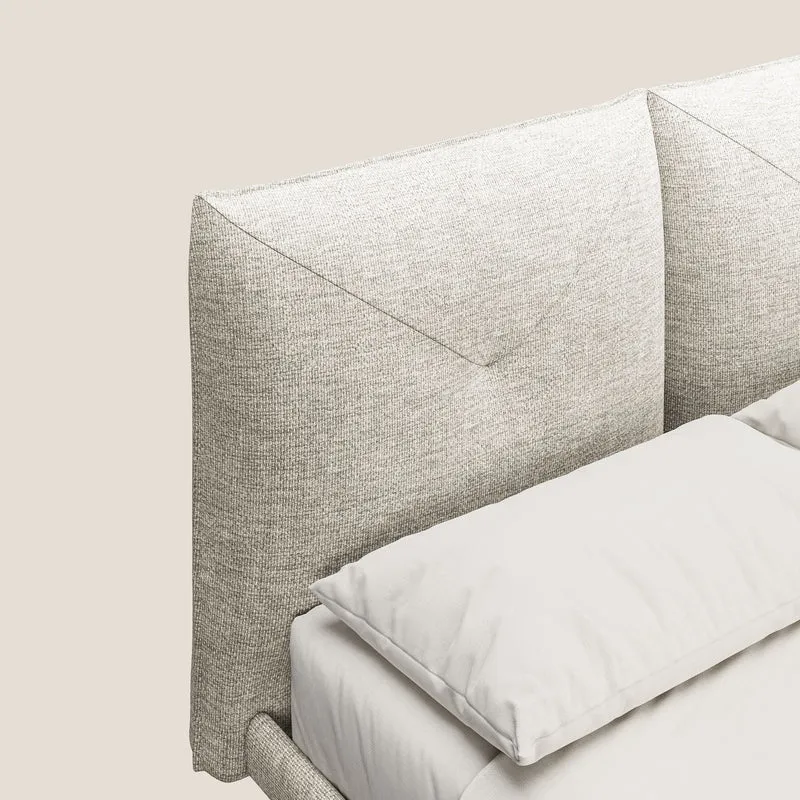 Jolie lit à double panneau et pieds hauts en métal en tissu détachable T18 crème